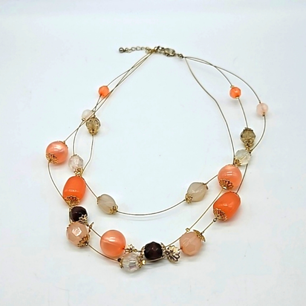 Vintage triple strand wire beaded necklace